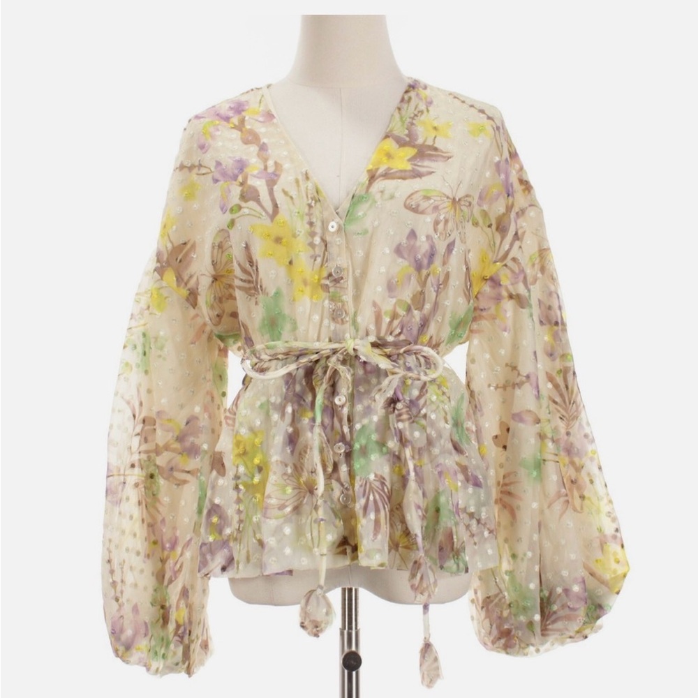 Alexis Floral Sheer Blouse in Cream and Purple